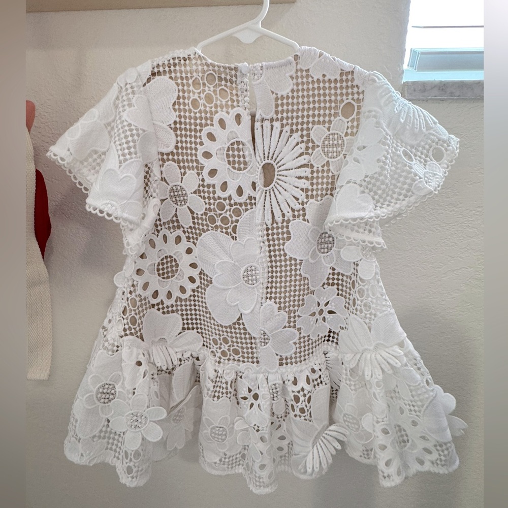 WORN Once for a photos. White lace flower girl jumpsuit from Chloé and Amélie
